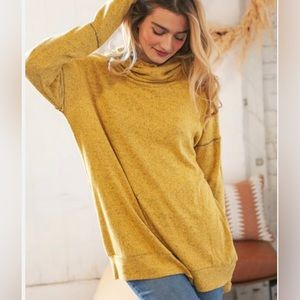 Women’s Together Clothing Mustard Two Tone Hacci Cowl Neck Tunic, Medium/Lg, NEW